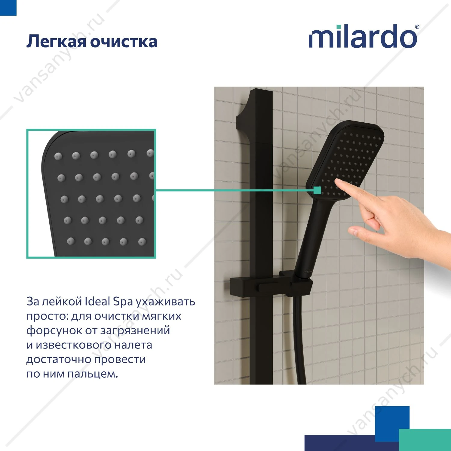 Лейка для душа, черная матовая, 1F, Ideal Spa, Milardo, ILS1FBSM18
