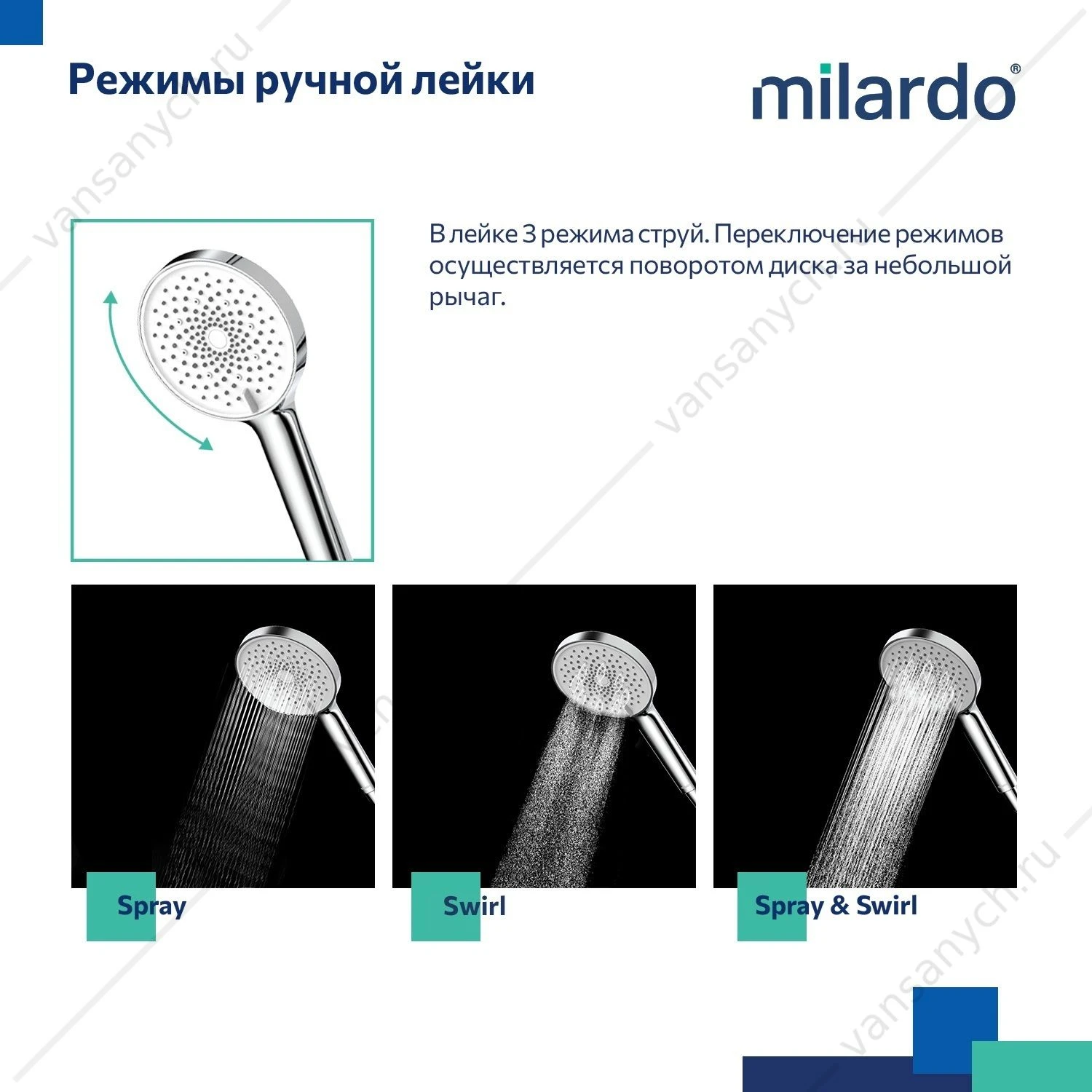 Душевой гарнитур с тропической лейкой, глянцевый хром, Ideal Spa, Milardo, ILSSB3FM76