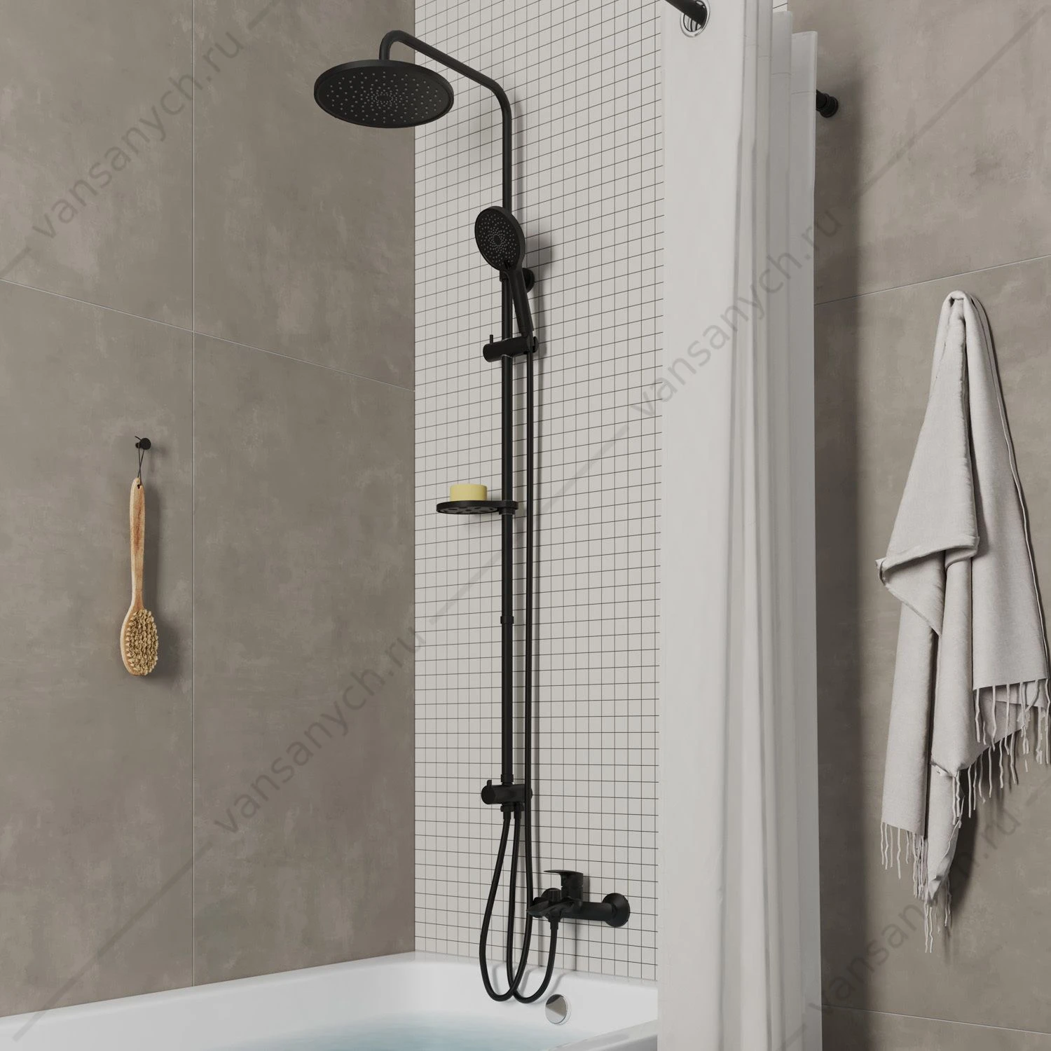 Душевой гарнитур с тропической лейкой, черный матовый, Ideal Spa, Milardo, ILSBL3FM76