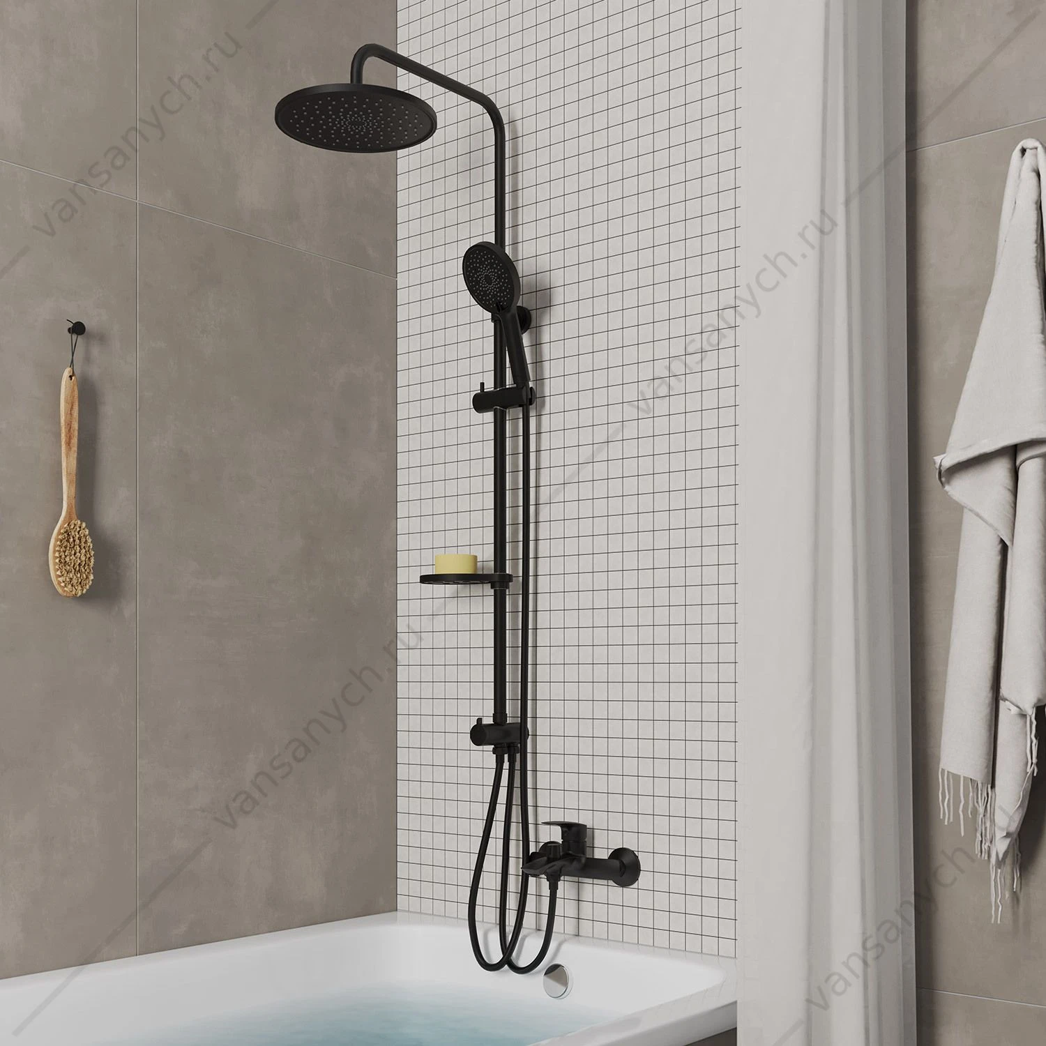 Душевой гарнитур с тропической лейкой, черный матовый, Ideal Spa, Milardo, ILSBL3FM76