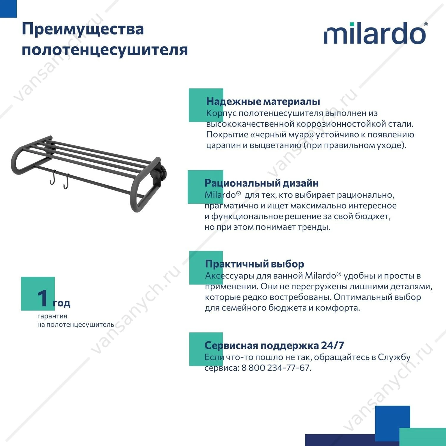 Полотенцесушитель с полкой, проволока стальная, черный матовый, Easy, Milardo, EASBWS2M49