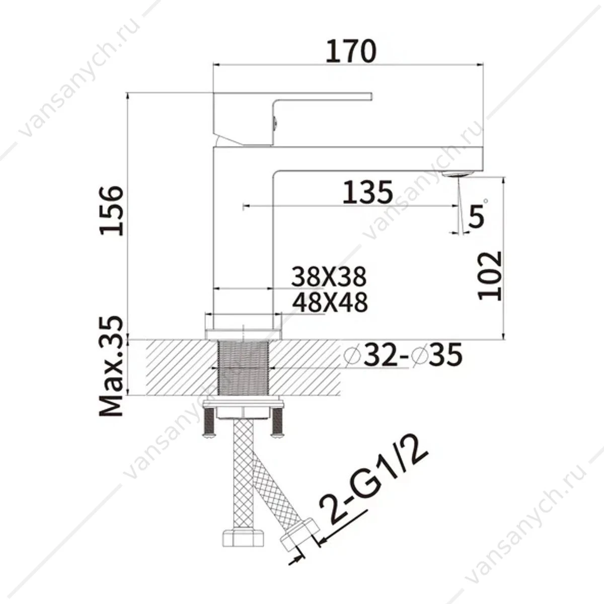 Смеситель для раковины BELZ B10672-3 оружейная сталь