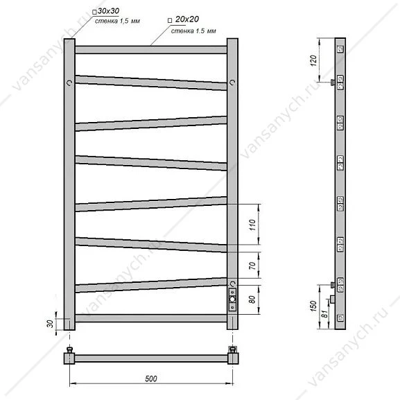Полотенцесушитель 50х80 электрический 130Вт Grois ZIGZAG GR-103 П8 white R