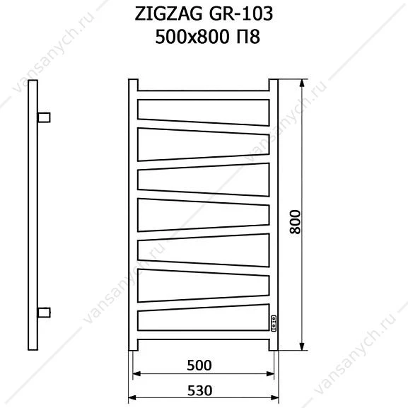 Полотенцесушитель 50х80 электрический 130Вт Grois ZIGZAG GR-103 П8 black mat R