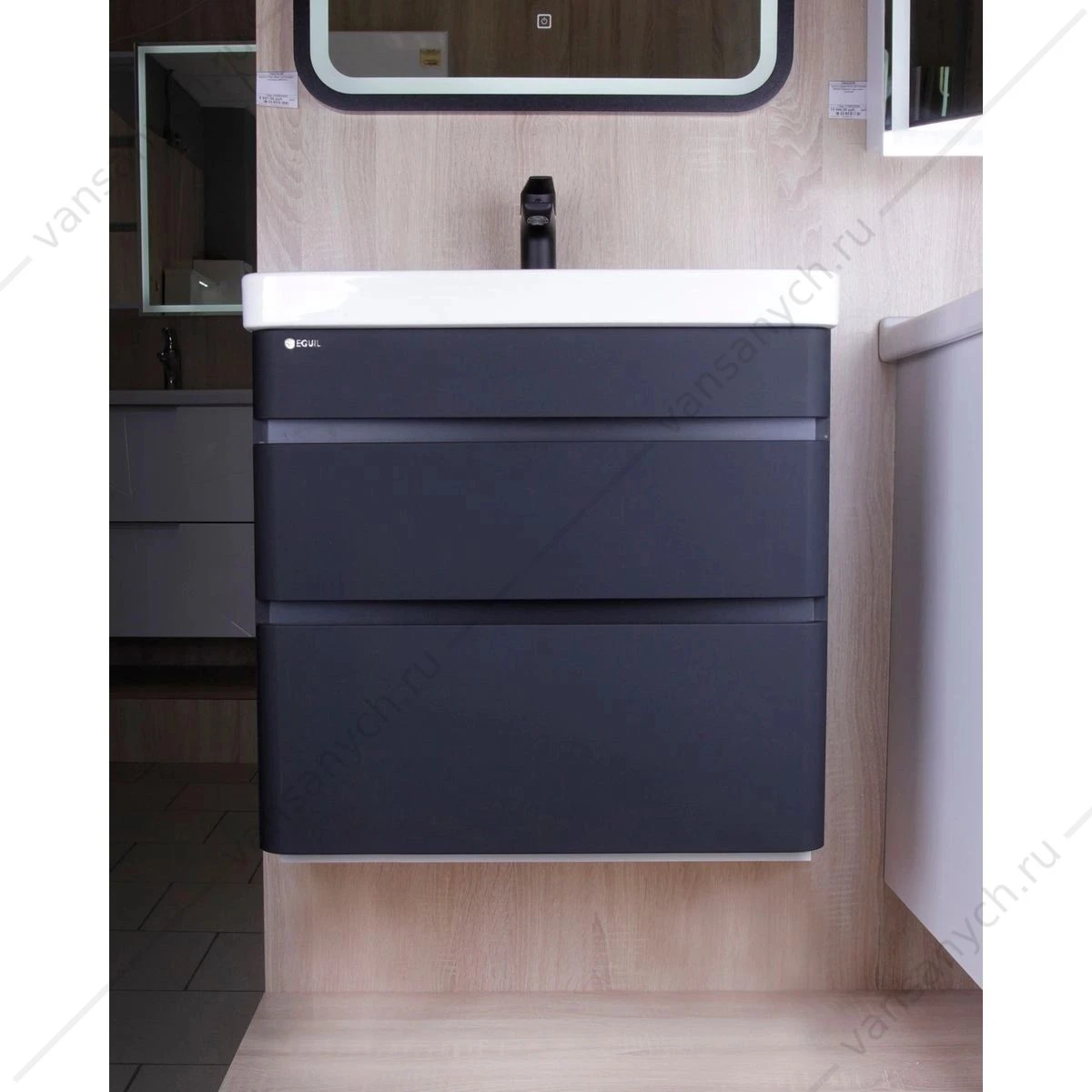 Тумба 60см с раковиной подвесная EQUIL Eltoro 60.2Y tpELTR60.2Y-03 2 ящ., раковина Nice 9595(60)