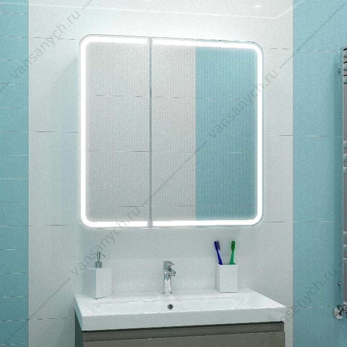 Зеркало-шкаф 80х80 с датчиком движения, Elliott LED, розеткой, МВК014