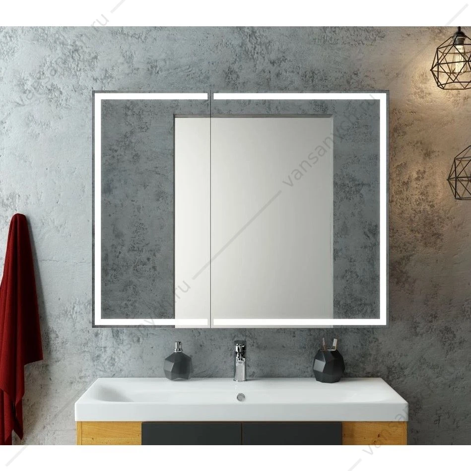 Зеркало-шкаф 100х80 Mirror Box black с LED подсветкой, МВК051