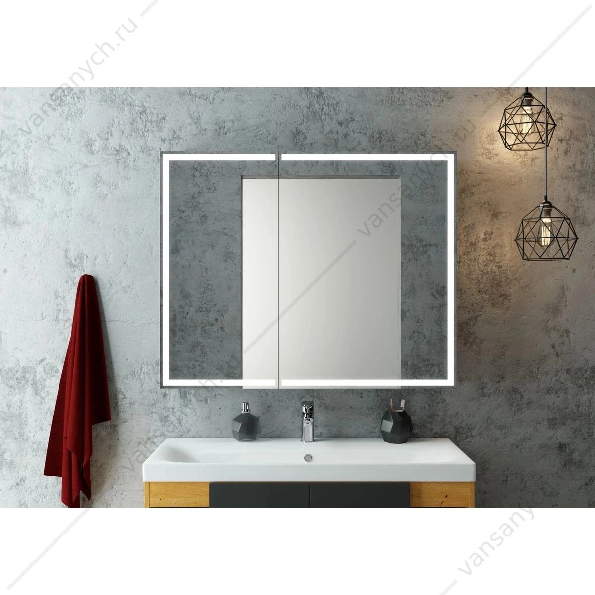 Зеркало-шкаф 100х80 Mirror Box black с LED подсветкой, МВК051
