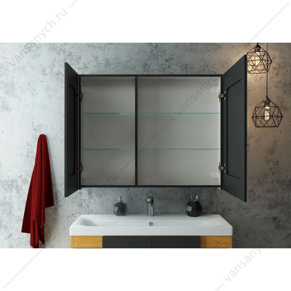 Зеркало-шкаф 100х80 Mirror Box black с LED подсветкой, МВК051