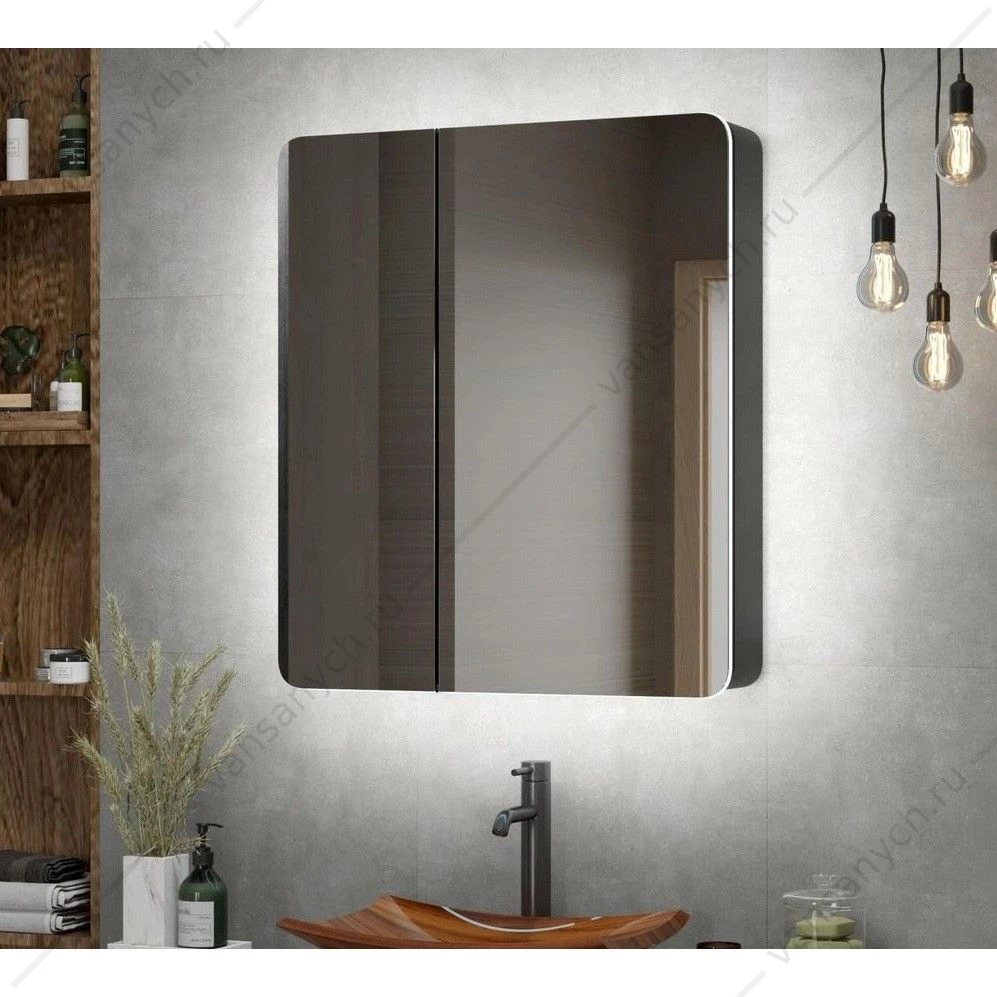 Зеркало-шкаф 76х85 Eltoro Black с LED подсветкой МВК114