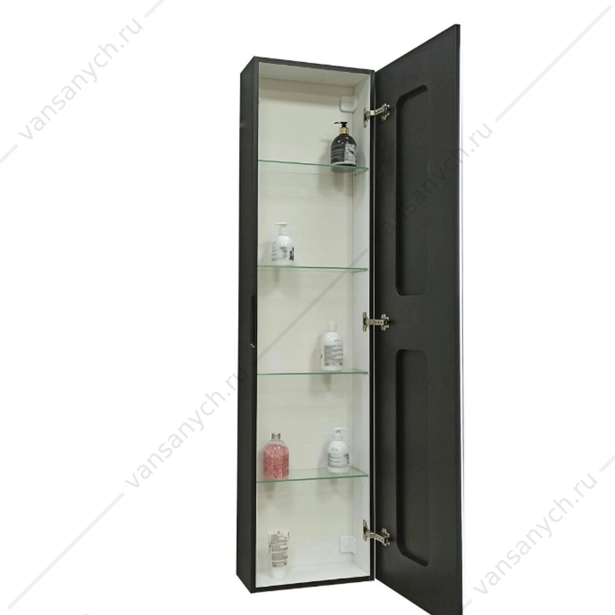 Пенал-зеркало 40х160 Mirror Box black LED подсветка, черный корпус, МВК050