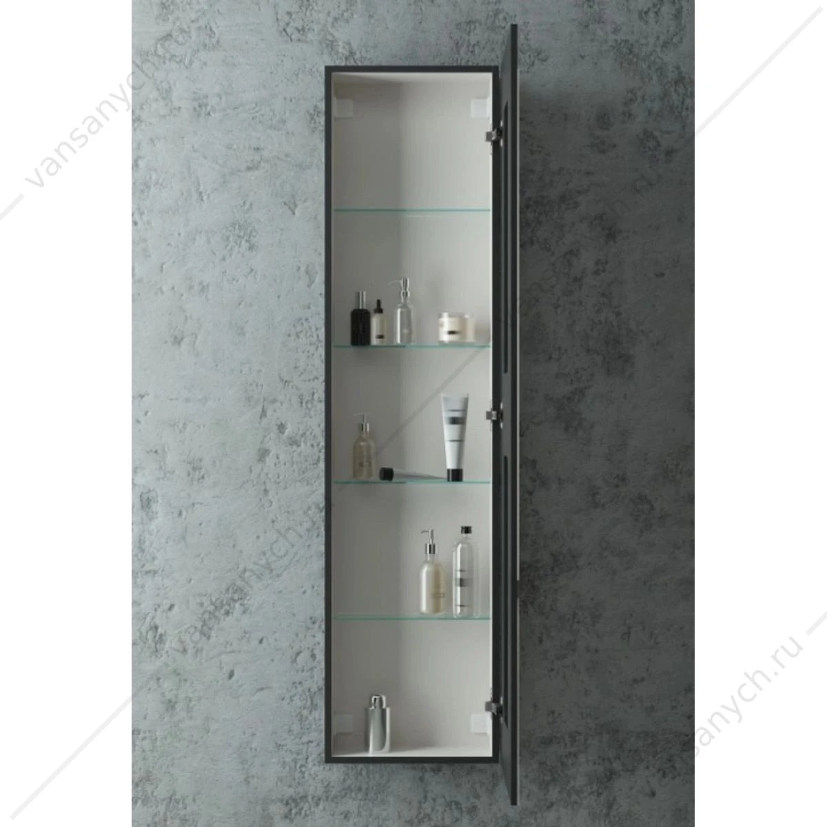Пенал-зеркало 40х160 Mirror Box black LED подсветка, черный корпус, МВК050