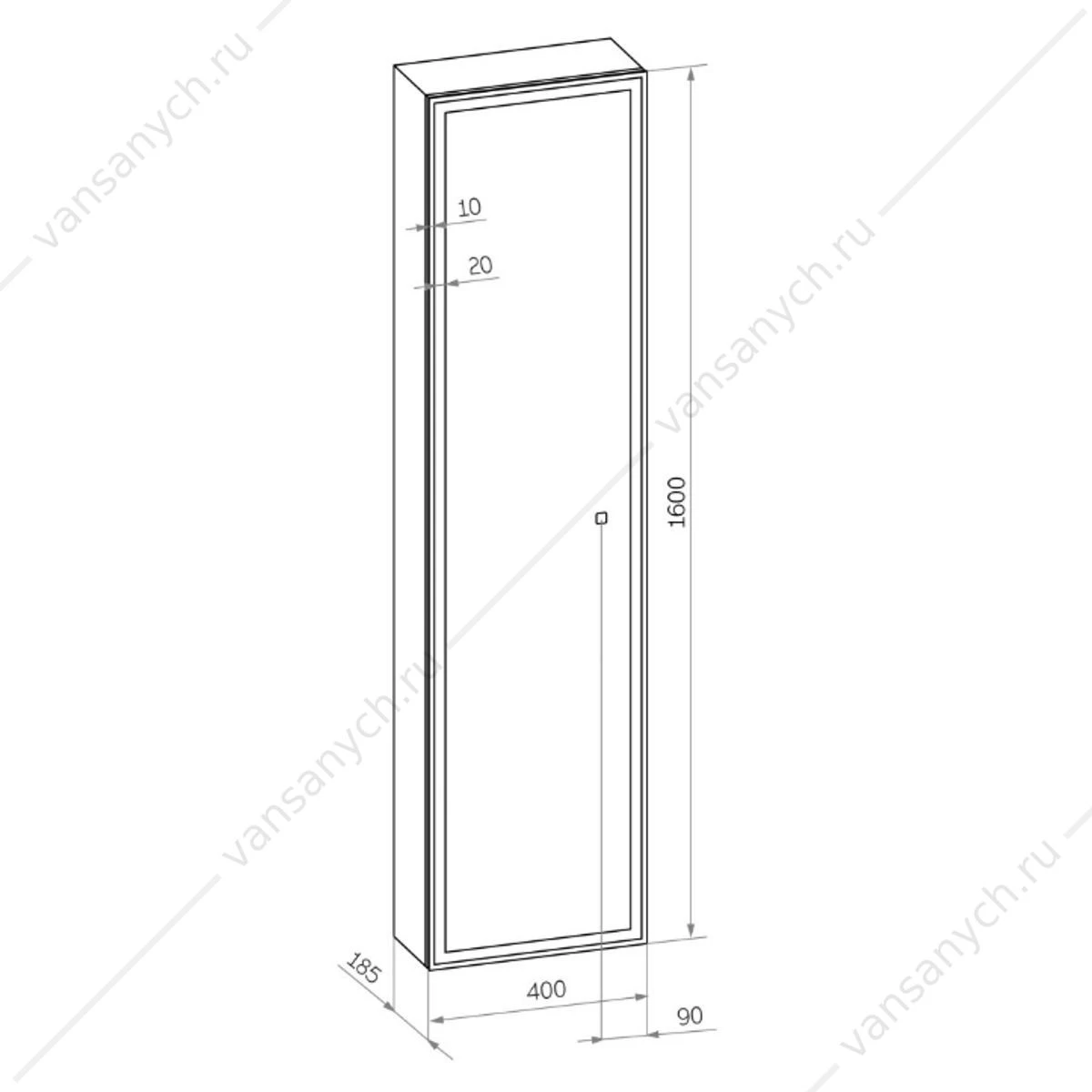 Пенал-зеркало 40х160 Mirror Box black LED подсветка, черный корпус, МВК050