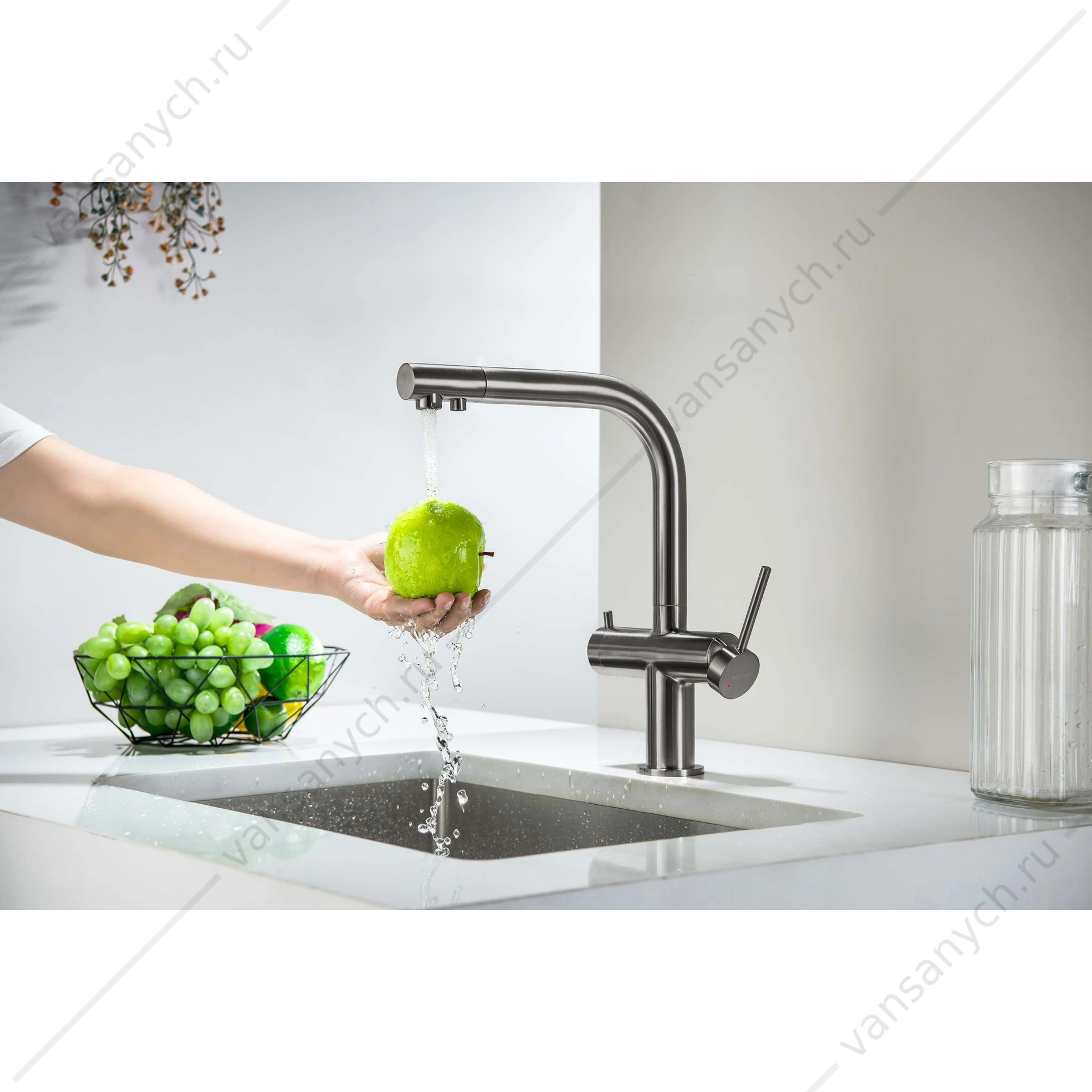 Смеситель для кухни с подключением к фильтру питьевой воды AQUATEK, оружейная сталь AQ1385BGM Европа