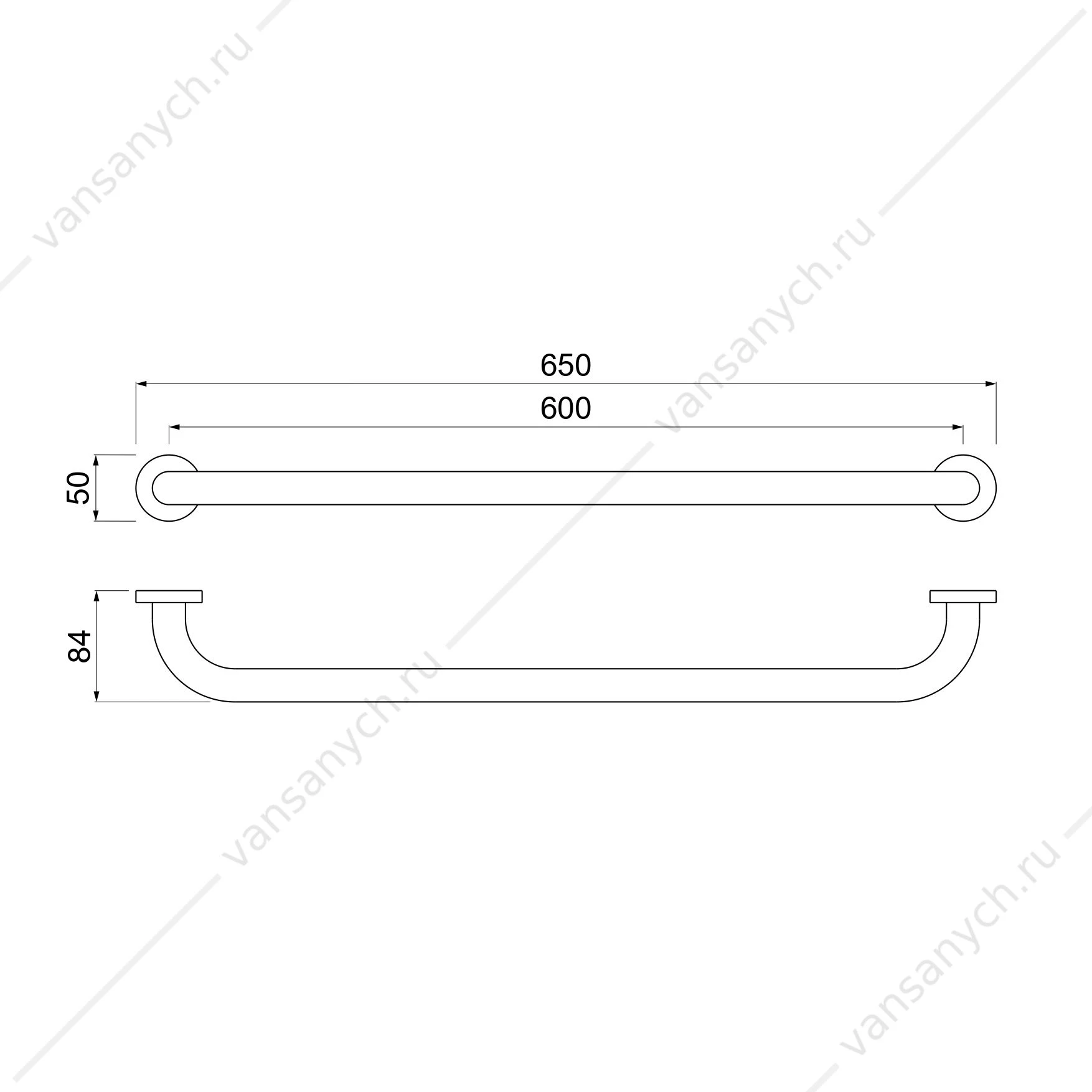 Поручень 65см AQUATEK, оружейная сталь AQ4996BGM