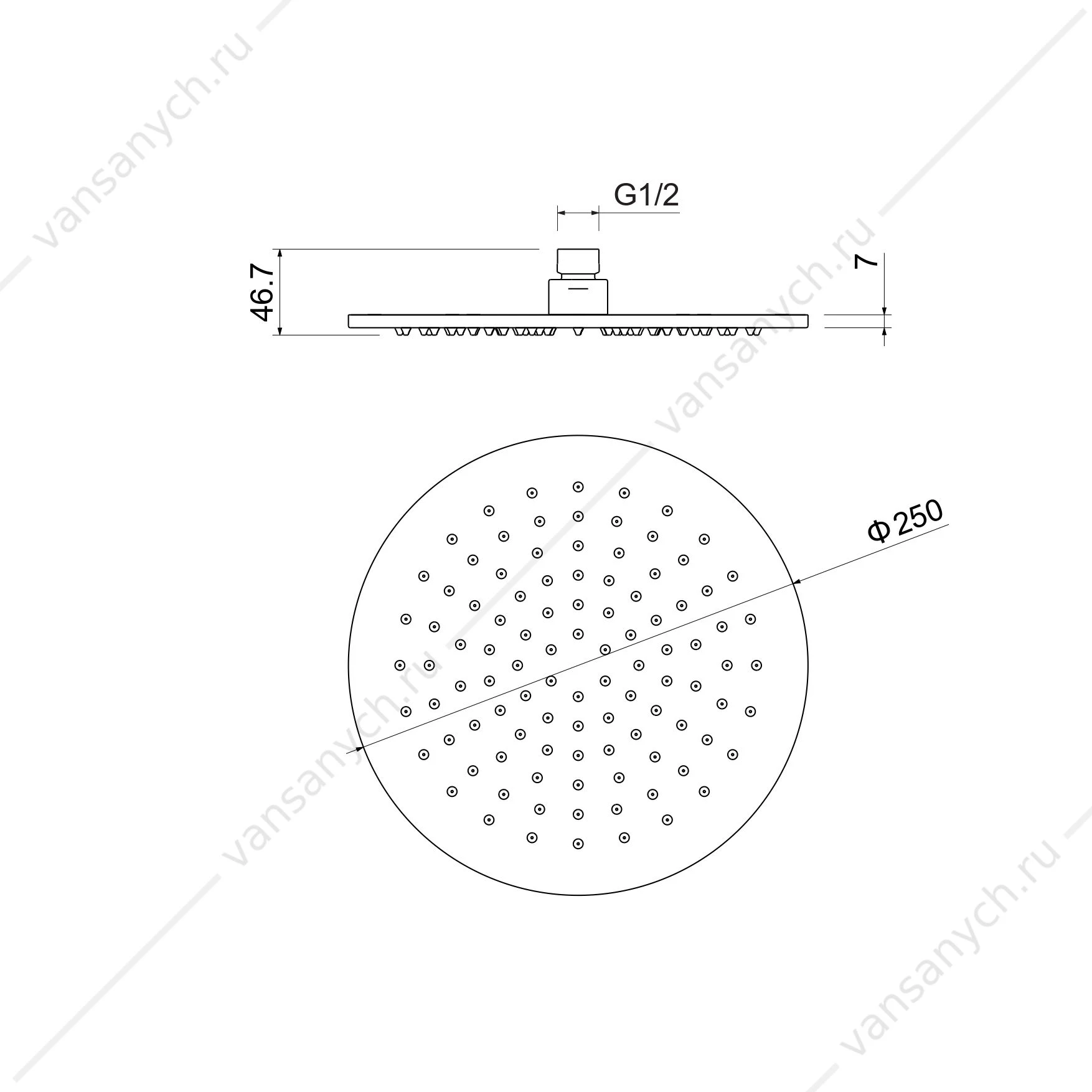 Круглый верхний душ 25см AQUATEK, оружейная сталь AQ2077BGM