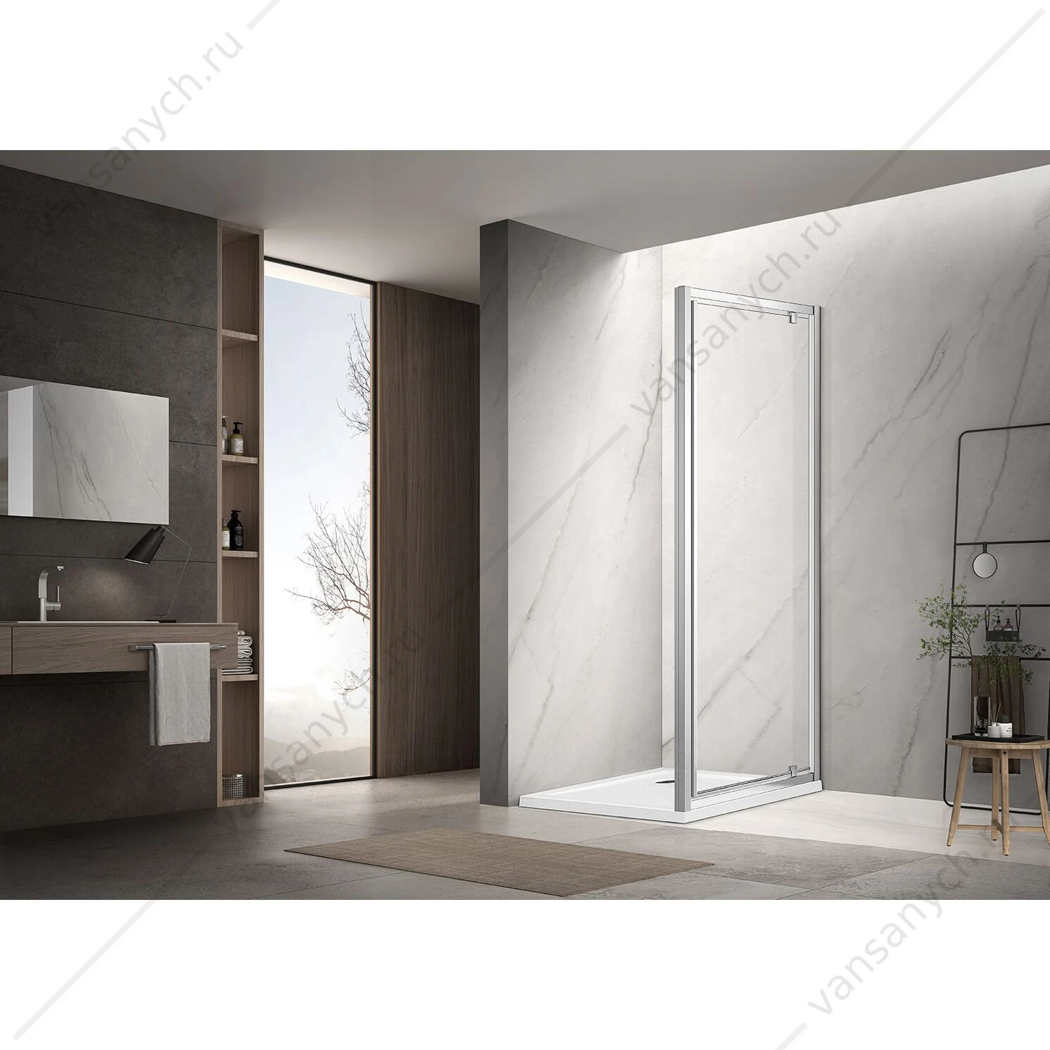 Дверь душевая 80х200 распашная, профиль хром, стекло прозр., AQ ARI PI 08020CH