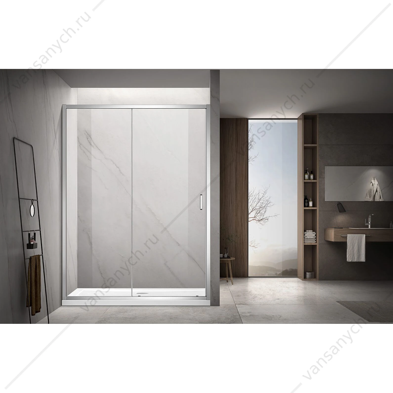 Дверь душевая 90х200 распашная, профиль хром, стекло прозр., AQ ARI PI 09020CH