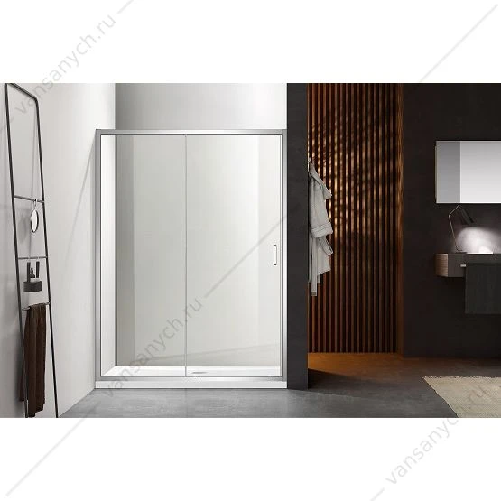 Дверь душевая 120х200 раздвижная, профиль хром, стекло прозр., AQ ARI RA 12020CH