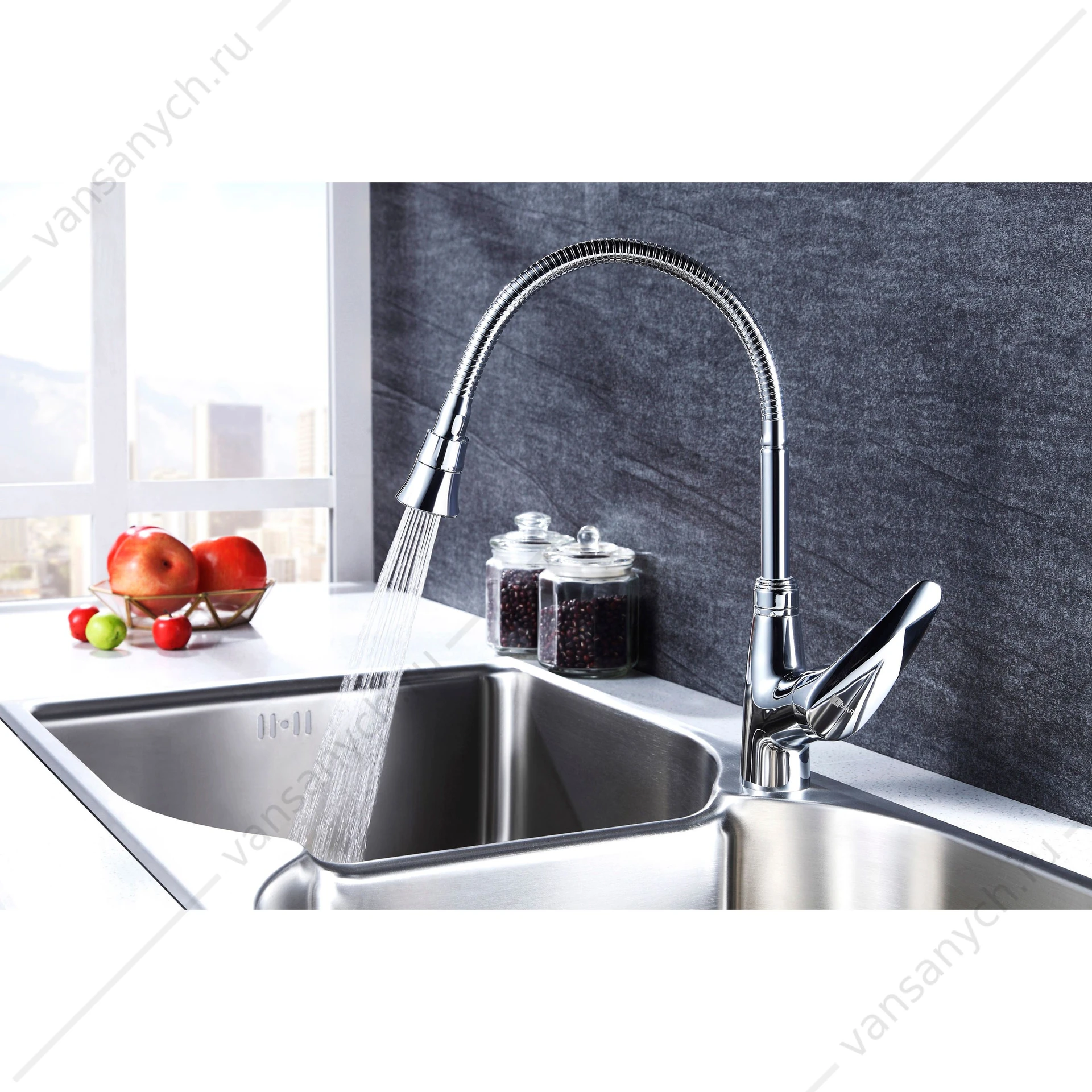 Смеситель для кухни с гибким изливом Lemark Linara LM0413C,  2х-функц. аэратор, хром