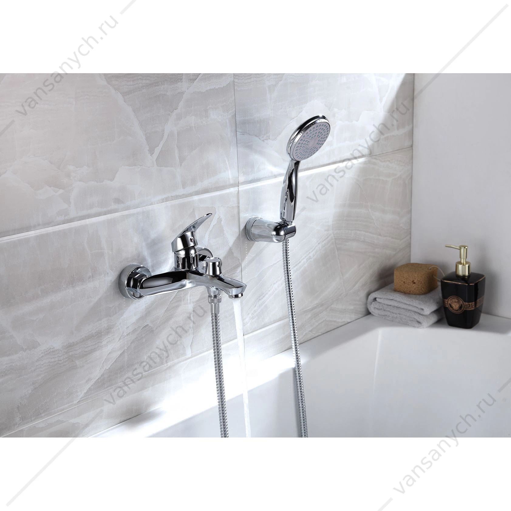 Смеситель для ванны с лейкой, шлангом, держателем  Lemark Linara LM0414C, хром