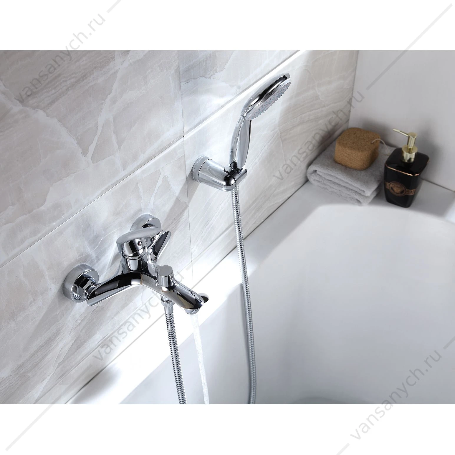 Смеситель для ванны с лейкой, шлангом, держателем  Lemark Linara LM0414C, хром