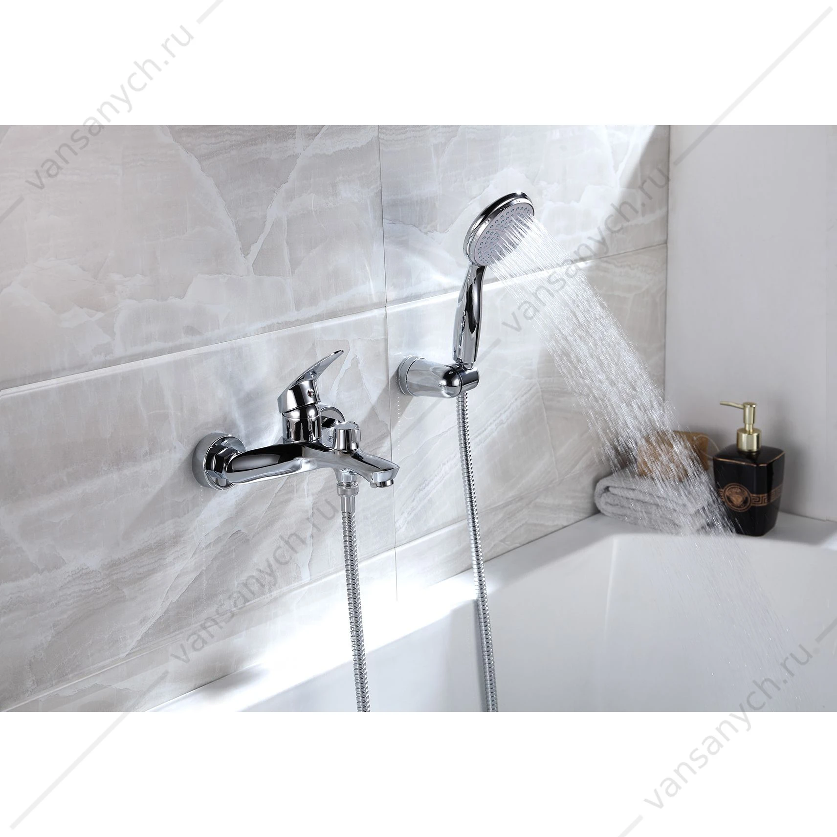 Смеситель для ванны с лейкой, шлангом, держателем  Lemark Linara LM0414C, хром