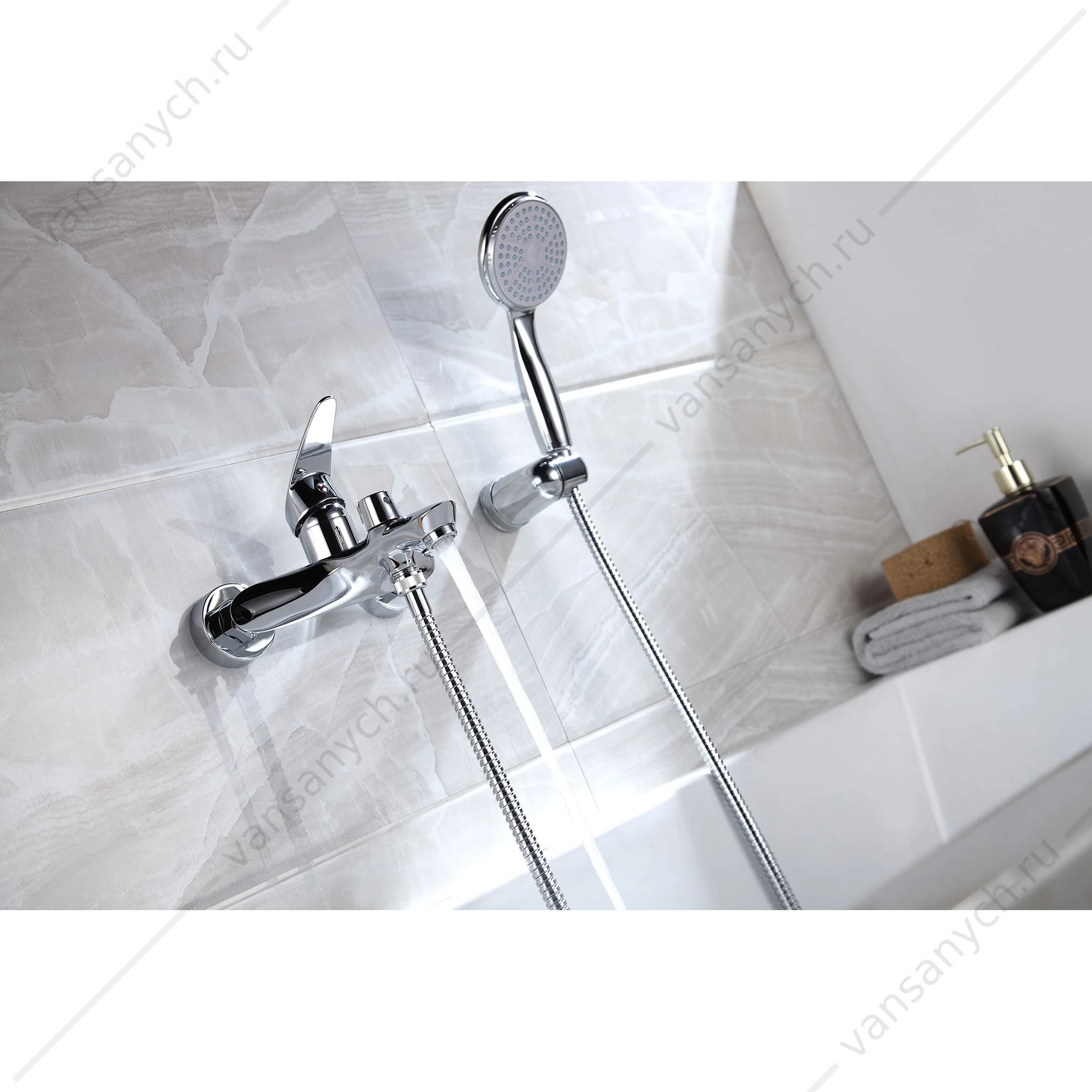 Смеситель для ванны с лейкой, шлангом, держателем  Lemark Linara LM0414C, хром