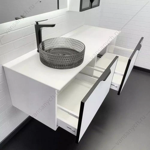 Тумба с раковиной 140см COMFORTY Онега-140 белый матовый с белой столешницей из компакт плиты с раковиной COMFORTY 21004