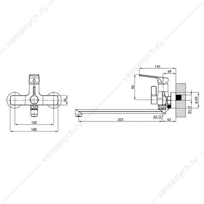 Смеситель для ванны GROSS AQUA Prado 7578828C-35F с длинным изливом 350 мм