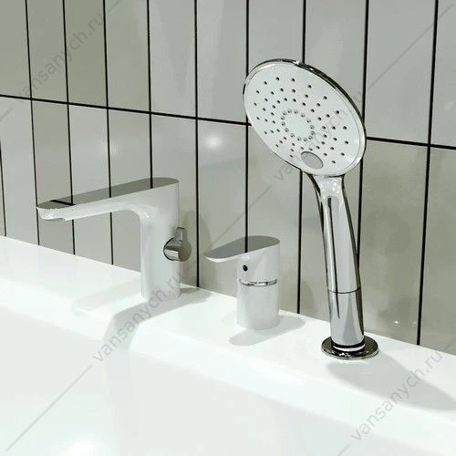 Смеситель на борт ванны Gross Aqua 1209288СW Space White Chrome врезной белый