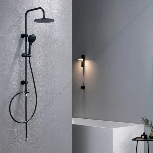 Стойка для душа GROSS AQUA Delta Matt Black GA9007MB с тропическим душем и мыльницей