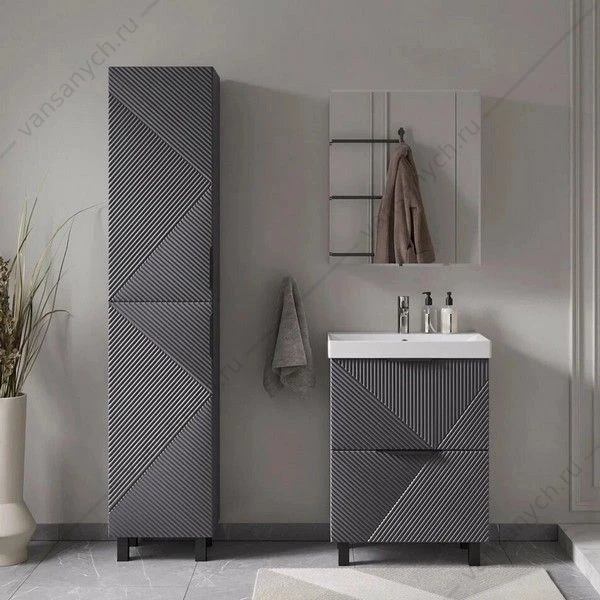 Тумба для ванны VOLNA Geometry 60.2Y tnGEOMETRY60.2Y-07, графит с раковиной Lake 60