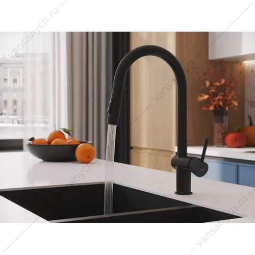 Смеситель для кухни Cersanit  BRASKO, выдвижной излив, чёрный, A68225