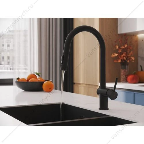 Смеситель для кухни Cersanit  BRASKO, выдвижной излив, чёрный, A68225