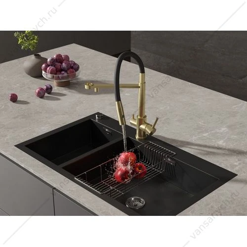 Смеситель для кухни Cersanit ZEN, с фильтром, гибкий излив, золото, A68251