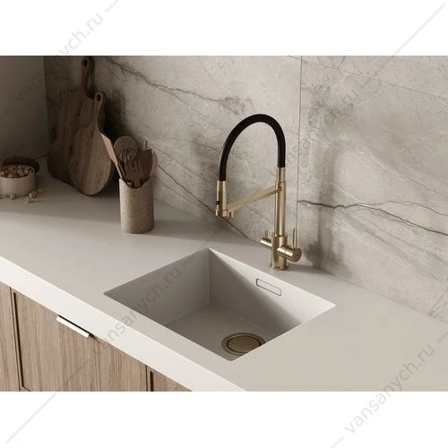 Смеситель для кухни Cersanit ZEN, с фильтром, гибкий излив, золото, A68251