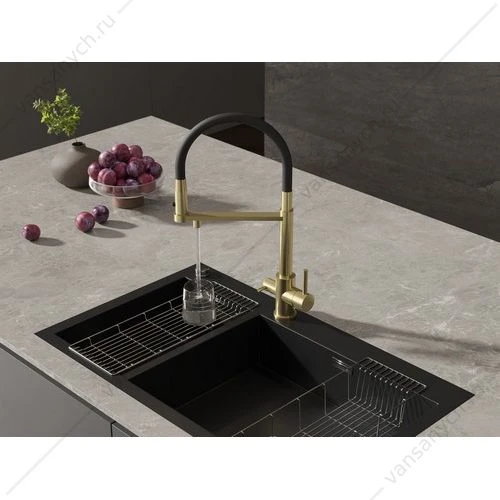 Смеситель для кухни Cersanit ZEN, с фильтром, гибкий излив, золото, A68251