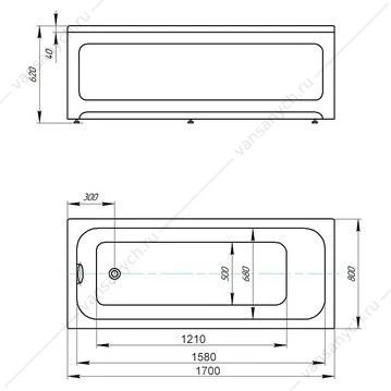 Ванна 170х80 акриловая AZARIO BELLA прямоугольная AV.0023170