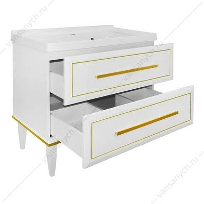 Тумба 90/2Н с раковиной Azario VEGA  напольная, раковина VEGA 90, белый гл./золото CS00096978