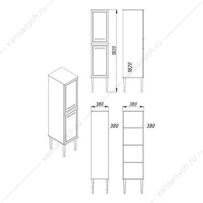 Пенал 38х38х182 Azario VEGA напольный, ПРАВЫЙ, белый гл./золото CS00096896