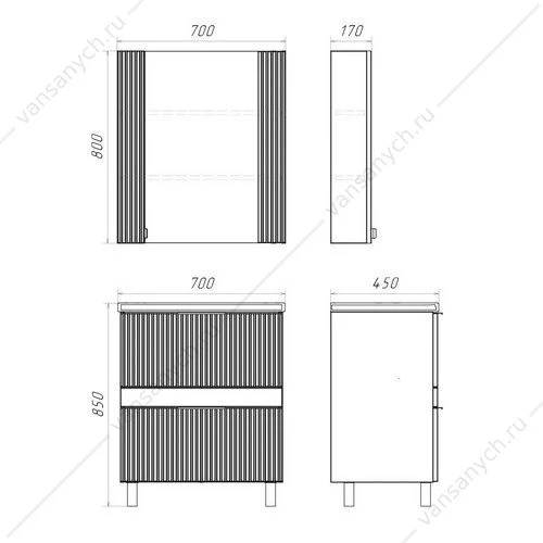 Тумба с раковиной 70 Comforty Лима-70Н2 антрацит, раковина Como 70, 00-00019179CF