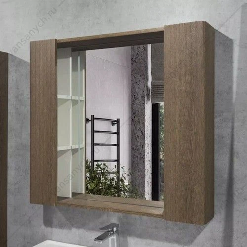 Зеркало-шкаф 90 Comforty Ангара-90 дуб темно-коричн. LED подсветка, антипар, 00-00019939CF