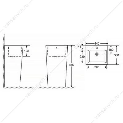 Раковина 44х38 напольная AZARIO FRETTA SQUARE, прямоугольная AZ-303