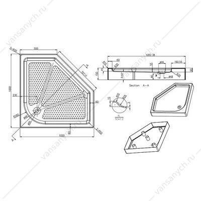 Душевой поддон 100х100х15 Azario R/L, для MONTREAL 3231 1000/ONTARIO 3231 1000