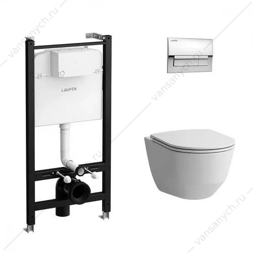 ПЭК PRO LAUFEN унитаз безободковый смыв Rimless, инсталляция, сиденье микролифт, быстросъем, клавиша смыва хром глянец Z.RU93.0.761.5