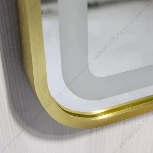Зеркало 80х80 в алюминиевой раме цвет золото Comforty Ситара-80 LED-подсветка, бесконт. сенсор, антипар