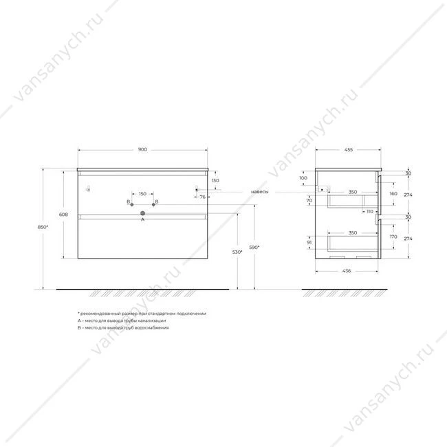Тумба под раковину 90 BELBAGNO UNO подвесная с 2ящ. Bianco Opaco UNO-900-2C-SO-BO