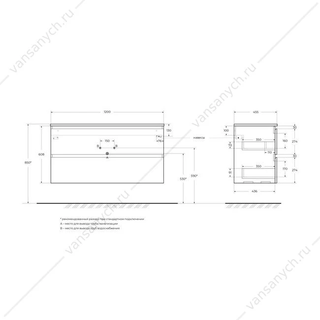 Тумба под раковину 120 BELBAGNO UNO подвесная с 2ящ. Bianco Opaco UNO-1200-2C-SO-BO