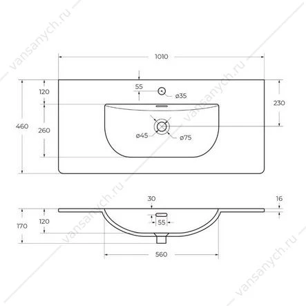 Раковина мебельная керамическая BELBAGNO 1010x460x170 BB-8099-100